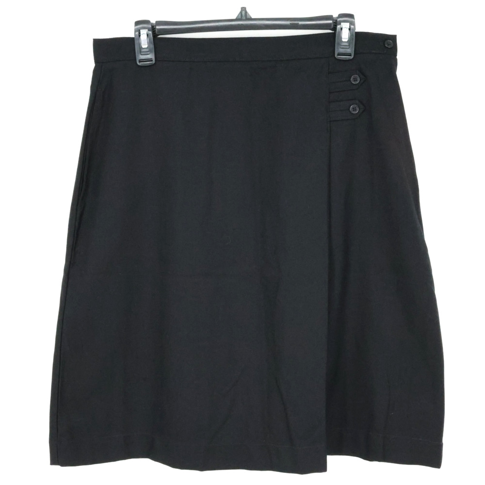 Lands End Skirt Womens 10 Black Side Zip Buttons Knee Length A-line oeko-tex